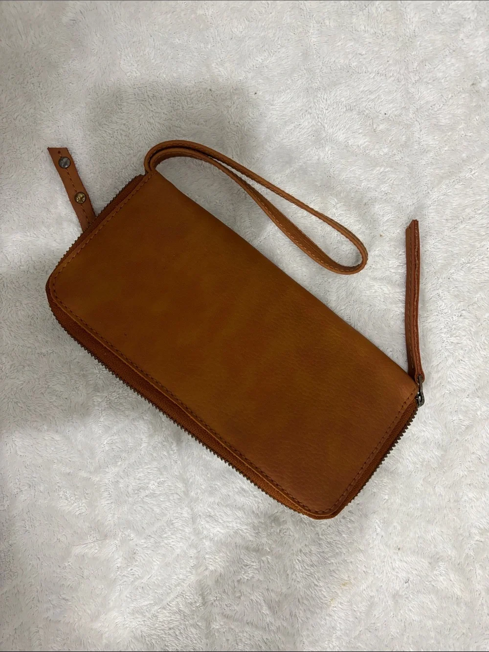 Free People Cognac Leather Wristlet Wallet with Stud Detail